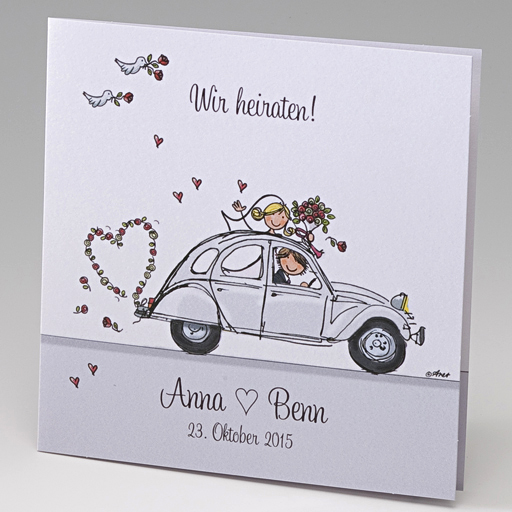 Hochzeitskarte Comic Brautpaar in Ente Citroen 2CV ba723151