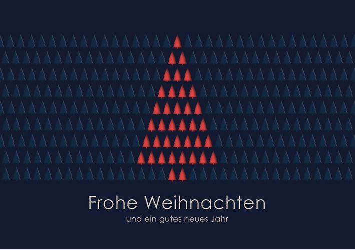 Dunkelblaue Weihnachtskarte als Stanzkarte mit fühlbarer Blind- und Silberfolienprägung, Einleger rot