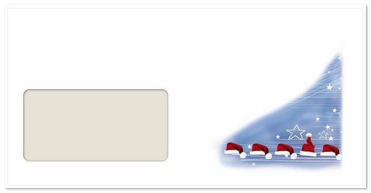 Weihnachtlicher Briefumschlag DIN lang mit Haftklebung und Fenster, Rote Weihnachtsmützen