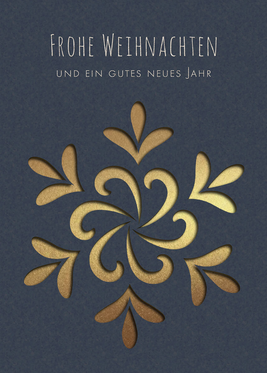 Anthrazitfarbene Weihnachtskarte mit Silberfoliendruck und Einlegeblatt in gold