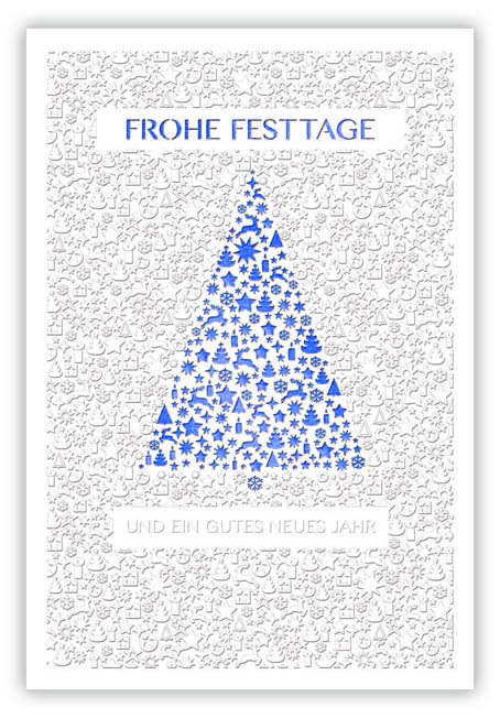 Exclusive Laser-Weihnachtskarte mit filigranem Laserschnitt und blauem Falteinlegeblatt