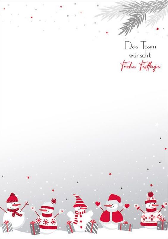 Weihnachtliches Firmenbriefpapier mit Grüßen vom Team und fröhlichen Schneemännern, DIN A4