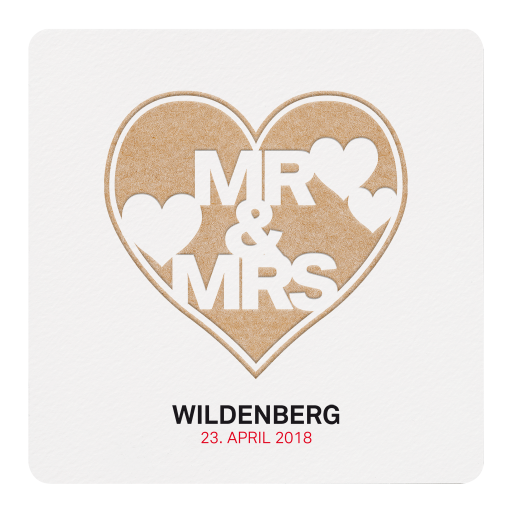 Moderne Hochzeitskarte mit großem Herz Mr & Mrs im Reliefdruck