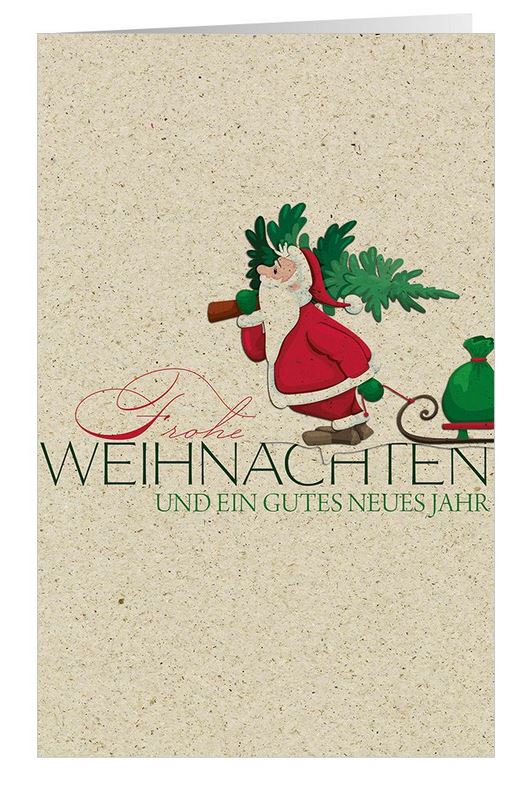 Naturbraune Weihnachtskarte im lustigen Design aus ökologischem Graspapier-Karton mit Gruß