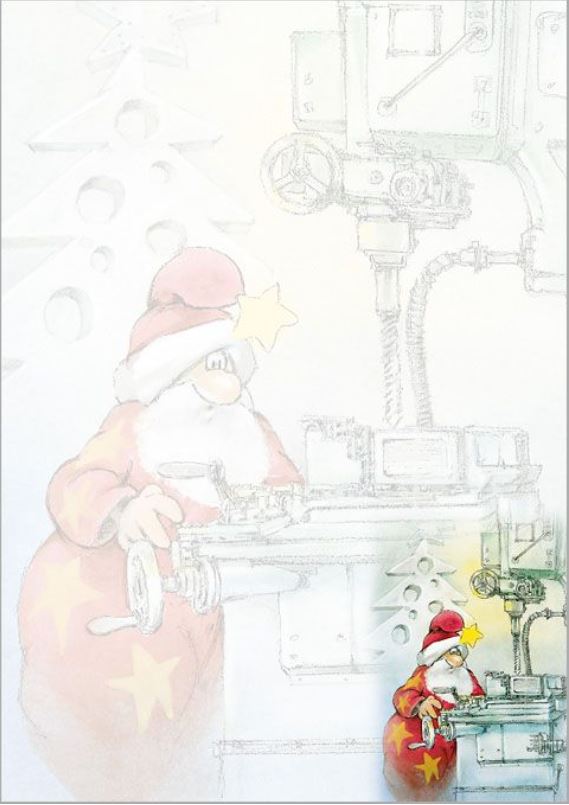 Branchenbriefpapier für Metall- und Maschinenbau mit Weihnachtsmann in der Werkstatt, DIN A4