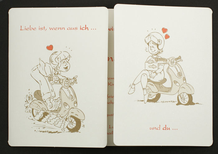 Hochzeitseinladung Comic Brautpaar Roller Vespa pr16320 cartoon