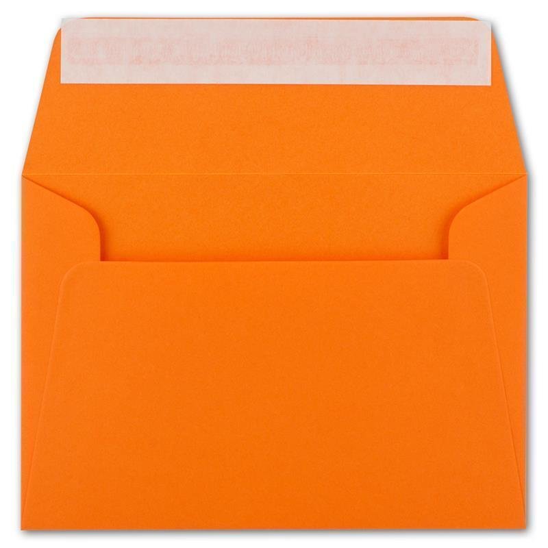 Offener Briefumschlag im Format B6 17,6 x 12,5 cm orange mit Haftklebung