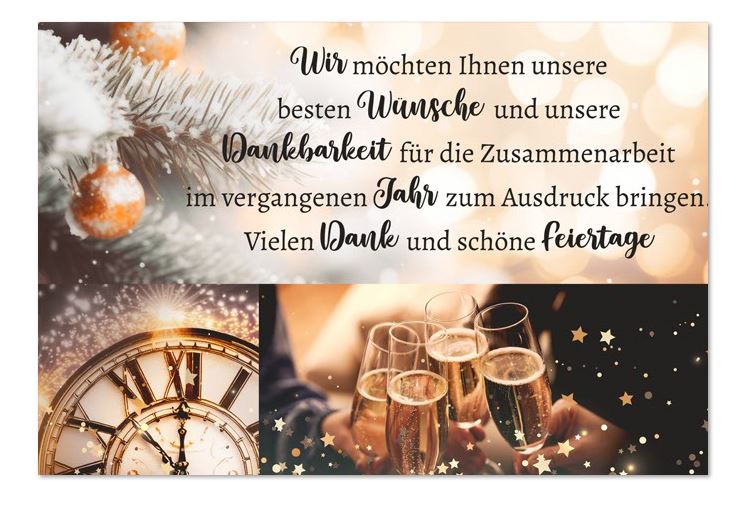 Firmenweihnachtskarte zum attraktiven Preis mit Dank für die Zusammenarbeit und "Schöne Feiertage"