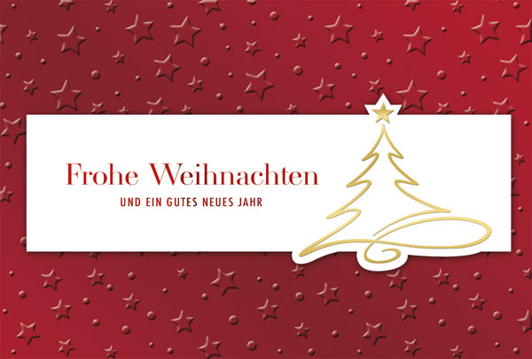 Dunkelrote Weihnachtskarte mit eingestecktem Lesezeichen, Blind- und Goldfolienprägung