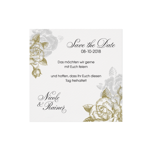 Save the Date Karte /Zusatzeinladungskarte creme luxuriös mit goldenen Blüten