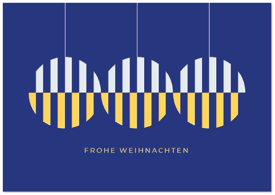 Weihnachtskarte "Grafisches Kugelspiel" im modernen Design mit Gruß Frohe Weihnachten