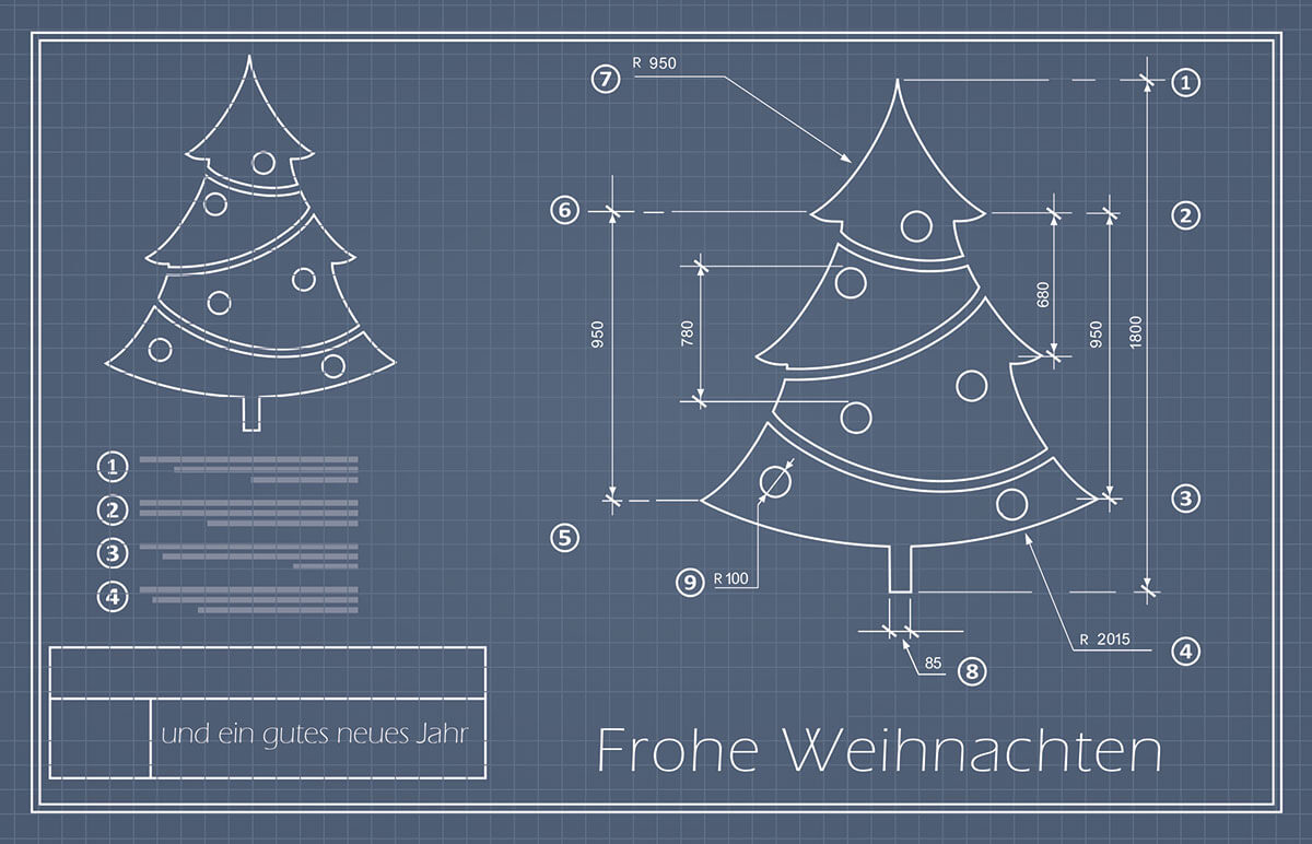 Pfiffige Weihnachtskarte besonders geeignet für Planungsbüro oder Technische Zeichner