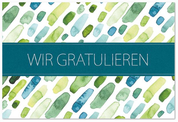 Grüne Glückwunschkarte mit edler Silberfolienprägung im modernen Aquarell-Design