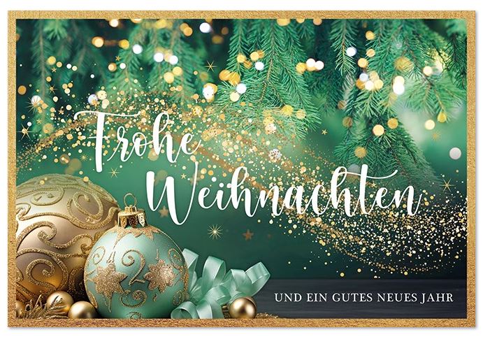 Klassische Spenden-Weihnachtskarte mit ornamentverzierten Kugeln