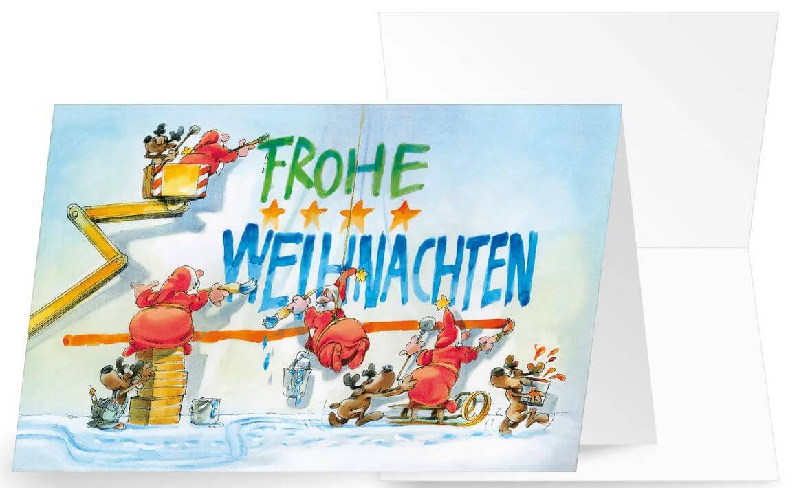 Witzige Branchenkarte für Verputzer- und Malerbetriebe mit Weihnachsgruß in origineller Grafik