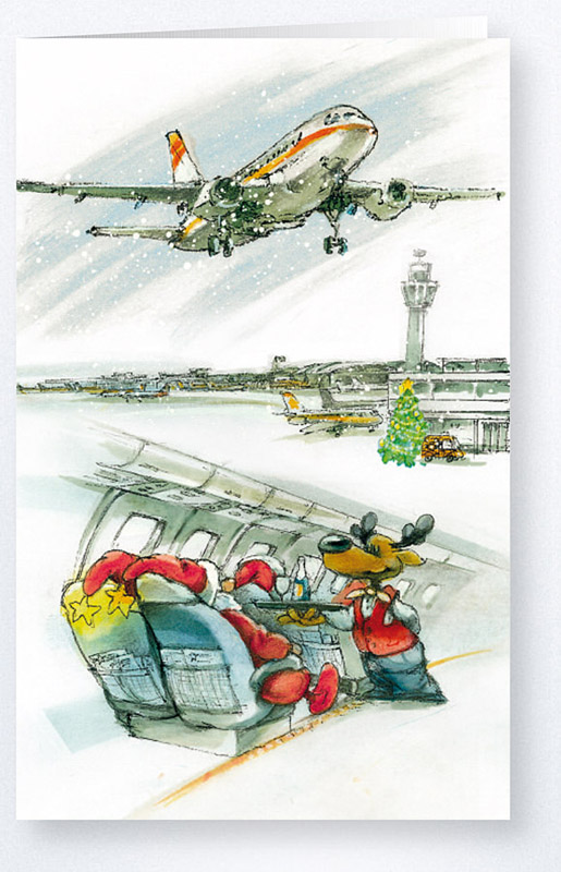 Weihnachtskarte Branchenkarte Flugreisen Flugzeug Airline