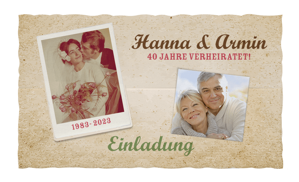 Foto-Einladungskarte mit Beispieldruck 40 Jahre verheiratet zur Rubinhochzeit