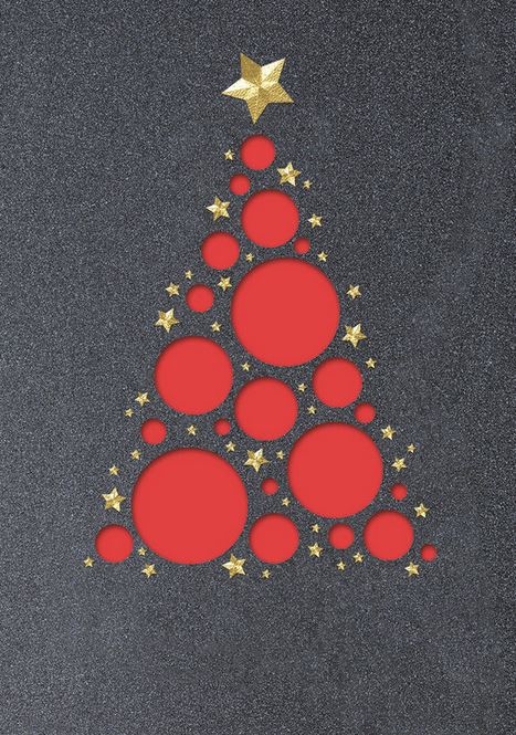 Laser-Weihnachtskarte in grau mit rotem Einlegeblatt und Foliendruck gold