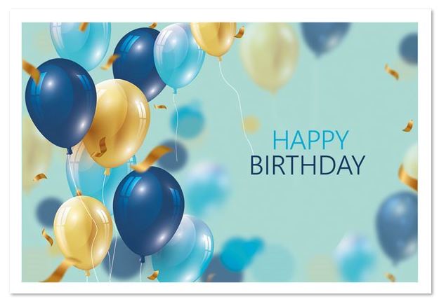 Originelle Geburtstagsglückwunschkarte mit fliegenden Luftballons und "Happy Birthday"