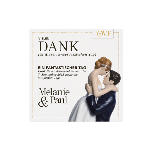 Dankkarte / Save the Date Karte weiß mit Schriftzug "Love", Braut und Bräutigam