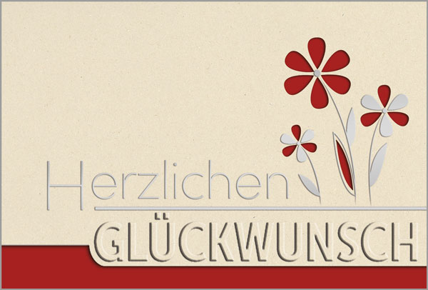 Glückwunschkarte „Herzlichen Glückwunsch“ mit gestanzten Blumen, Folien- und Blindprägung sowie Einleger in bordeauxrot