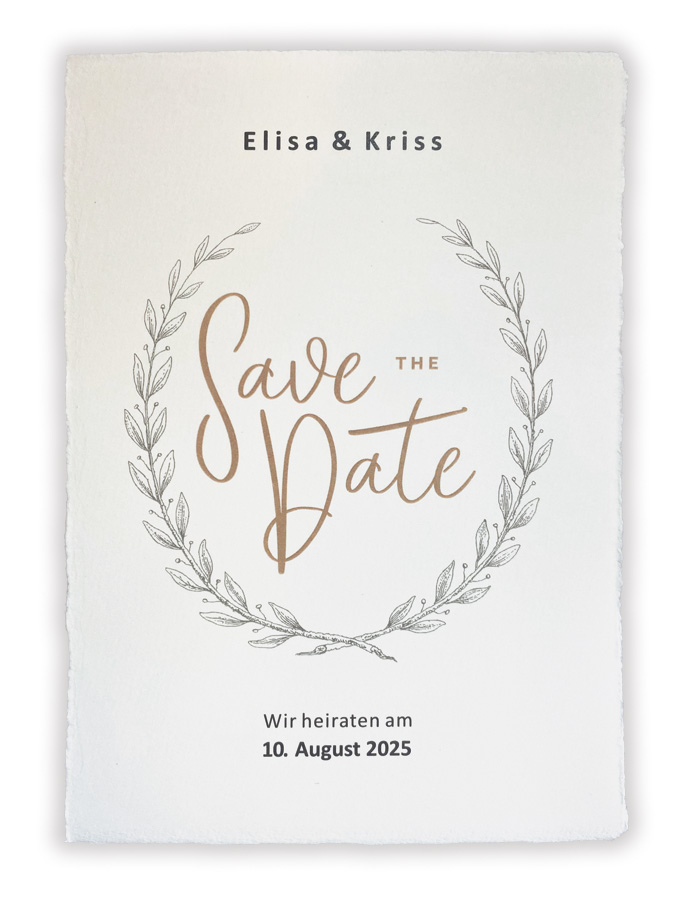 Büttenkarte DIN A6 als Save the Date Karte zur Hochzeit, cremeweiß, Karte mit echten Büttenränd