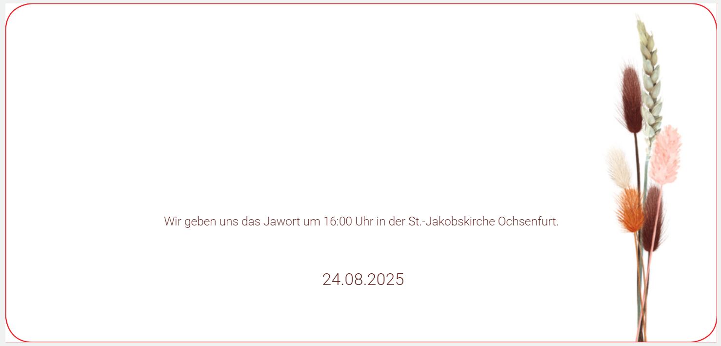 Ansicht Vorderseite Hochzeitskarte mit Gräsern Eindruck Gestaltungsvorschlag