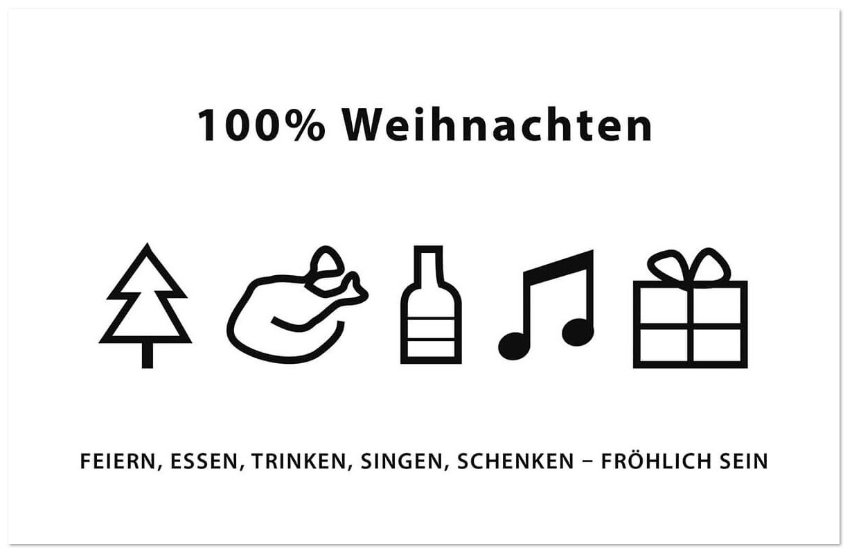 Ausgefallene Weihnachtskarte "100%" in schwarz und weiß im originellen Design