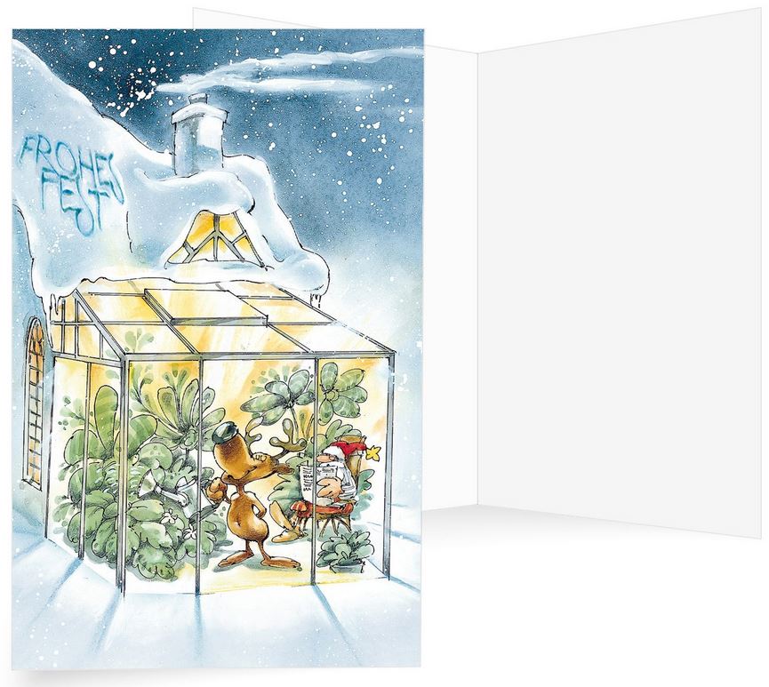 Humorvolle Branchenkarte für Wintergartenbau, Terrassenverglasung, Türen- und Fensterbetrieb