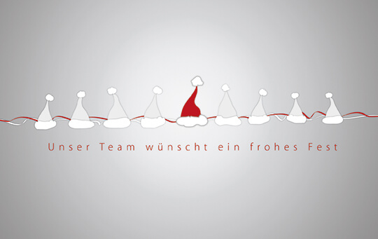 Lustige Weihnachtskarte mit gutem Zweck deutsche Kinderkrebsstiftung und Weihnachtsgruß vom Team