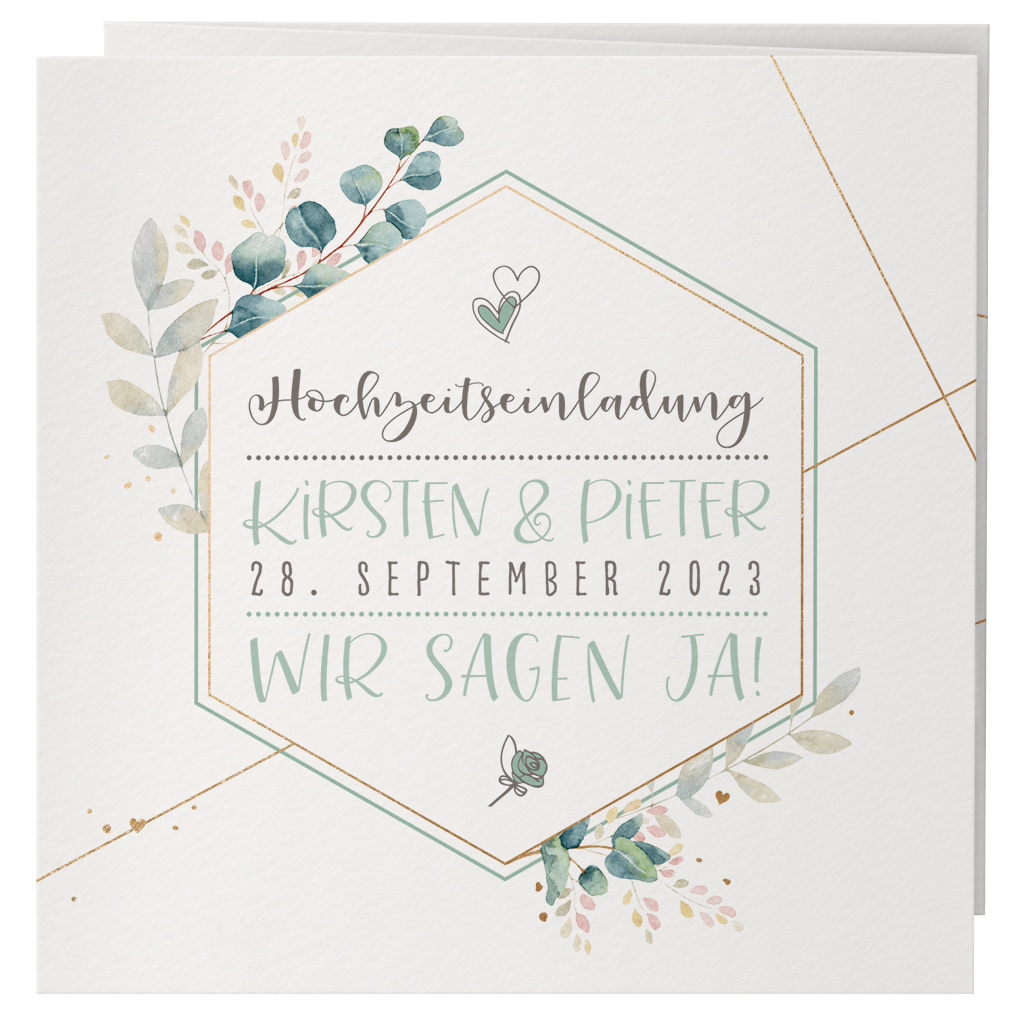 Leporello-Einladungskarte mit floralem Aquarellprint und Goldfoliendruck