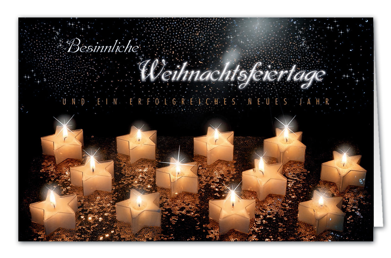 Besinnliche Weihnachtsspendenkarte Ärzte ohne Grenzen e.V. in schwarz mit vielen Sternenkerzen