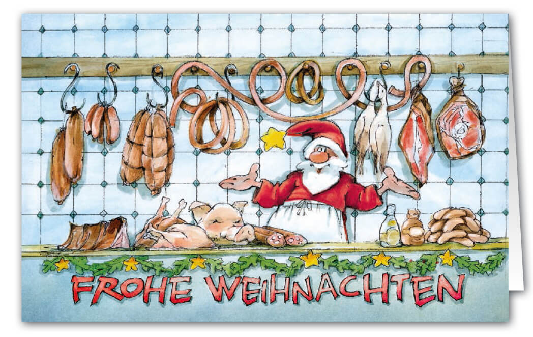 Weihnachtskarte als Branchenkarte für Metzgerei, Fleisch-und Wurstwarenhandel und Lebensmittelbranche