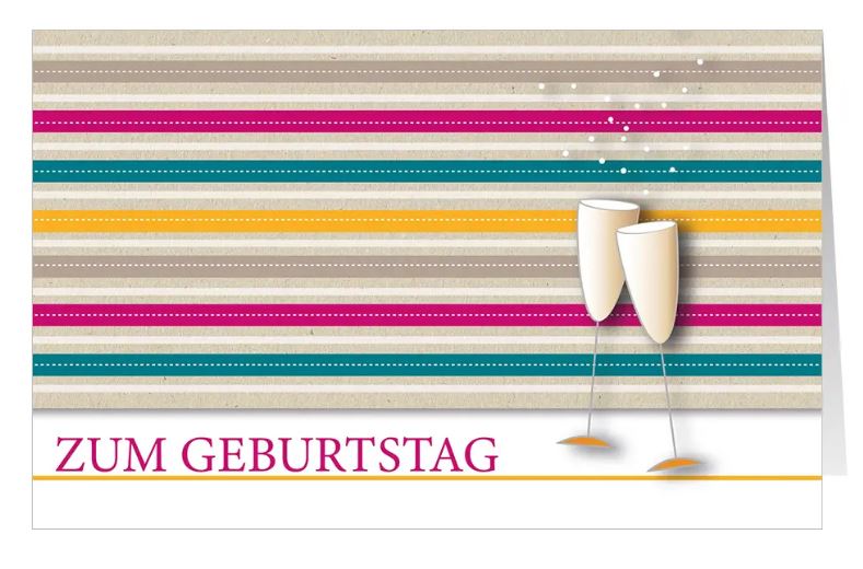 Geburtstags-Glückwunschkarte mit prickelnden Sektgläsern und dem Schriftzug "Zum Geburtstag"