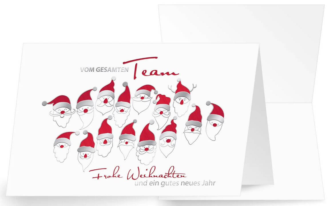 Weiße Weihnachtskarte mit Grüßen vom Team und Spendenzweck: Ärzte ohne Grenzen