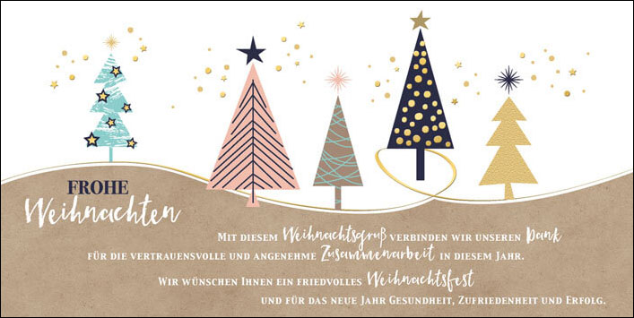 Weihnachtskarte mit Weihnachtsbäumen und geschäftlichem Text