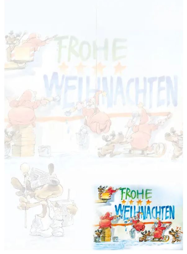 Buntes Weihnachtsbriefblatt für Maler- und Verputzer mit Weihnachtsmänner und Rentieren