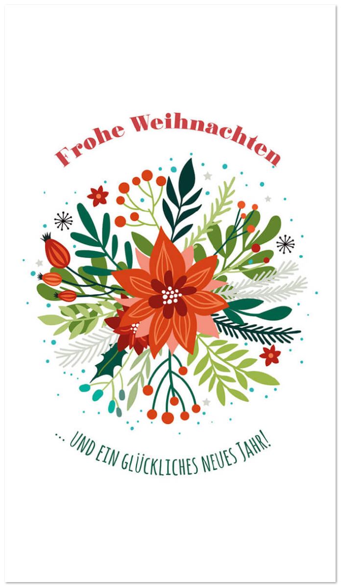 Preisgünstige Weihnachtskarte im kompakten Format mit rotem Weihnachtsstern und Gruß