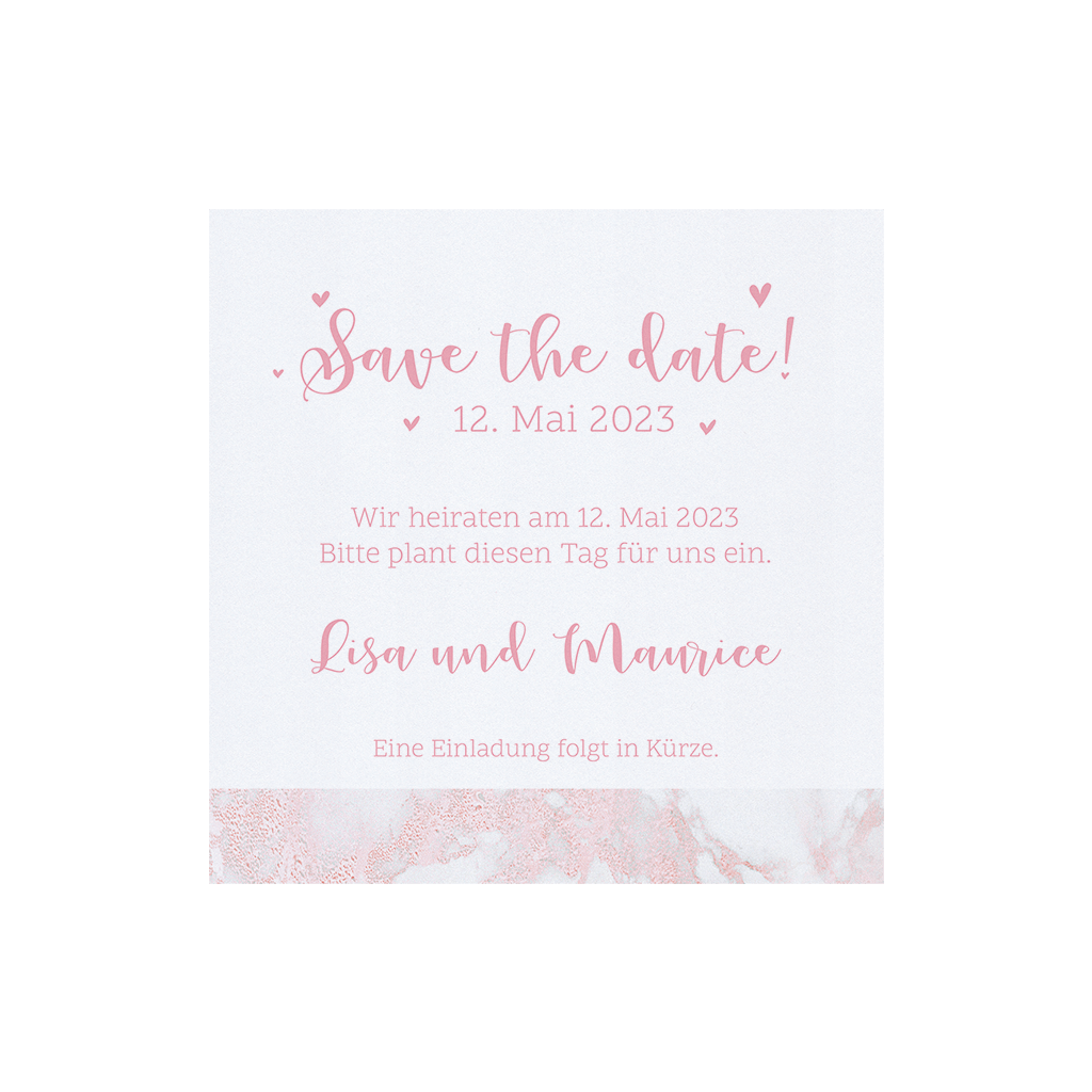 Elegante Save the Date oder Dankkarte rosa-weiß für Hochzeit oder andere Feste