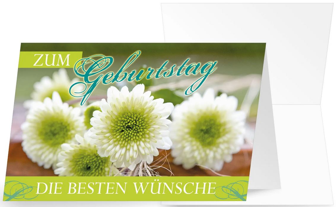 Frühlingsfrische Glückwunschkarte zum Geburtstag in grün und weiß mit besten Wünschen