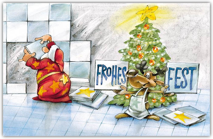 Weihnachtskarte als Branchenkarte für Fliesenleger mit Weihnachtsgruß "Frohes Fest"