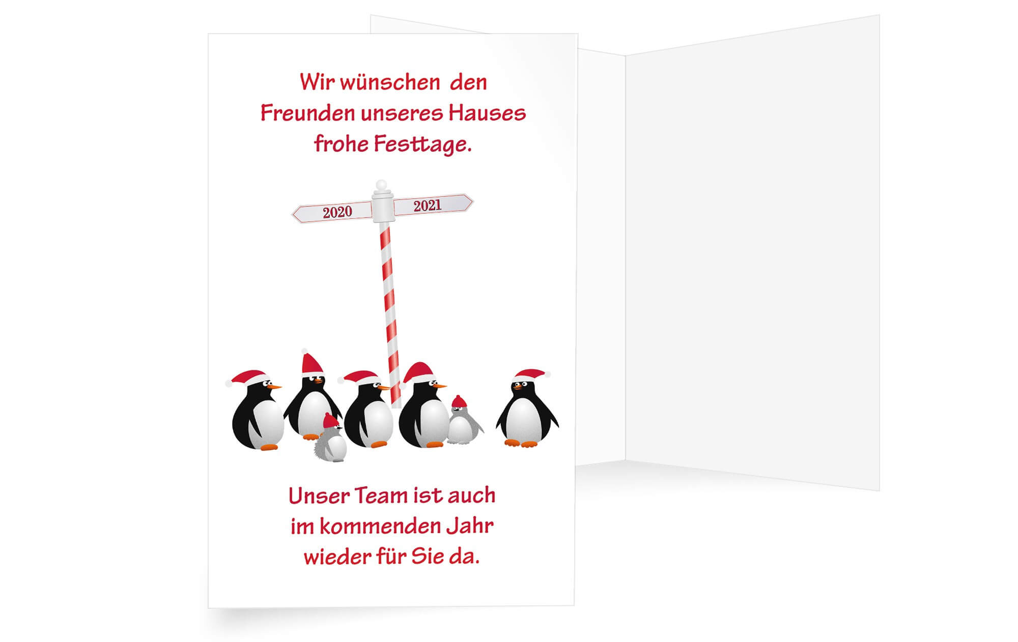 Lustige Team-Weihnachtskarte mit Pinguinen und Jahreszahl 2021