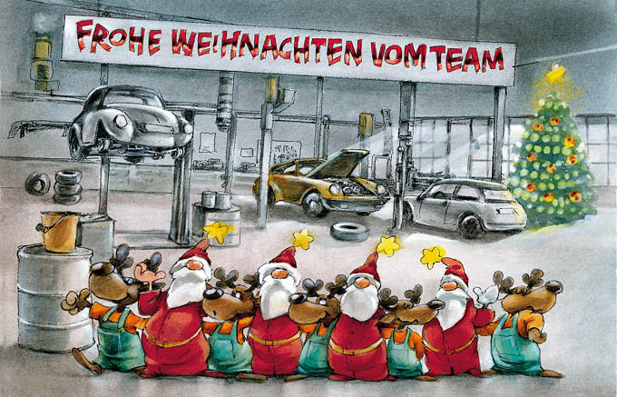 KFZ Handwerk Weihnachtskarte Autowerkstatt Team wünscht frohe Weihnachten