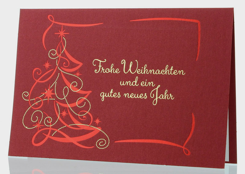 Rote Weihnachtskarte mit Goldfolienprägung und Weihnachtsgruß