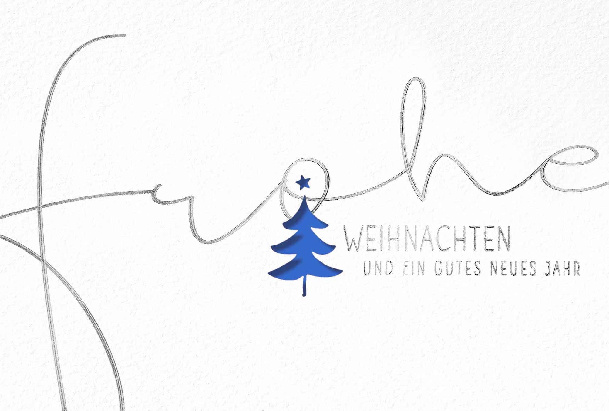 Weiße Weihnachtsakrte mit Stanzung, mit blauem Einlegeblatt und Silberprägung