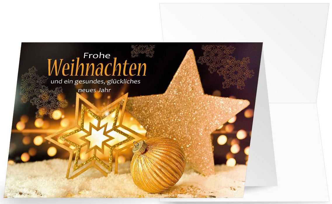 Funkelnde Spendenkarte mit goldenen Sternen und Weihnachsgruß für Ärzte ohne Grenzen