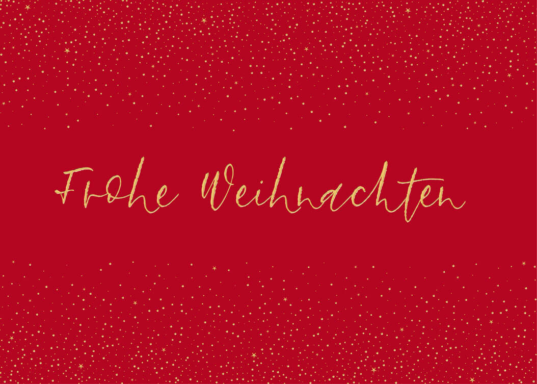 Rote Weihnachtskarte mit edler Goldfolienprägung "Frohe Weihnachten" und Einlegeblatt innen