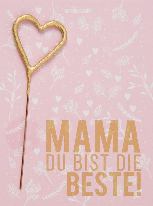 Glückwunschkarte "Beste Mama" mit goldener mini Herz-Wunderkerze für Muttertag - Mini Wondercard