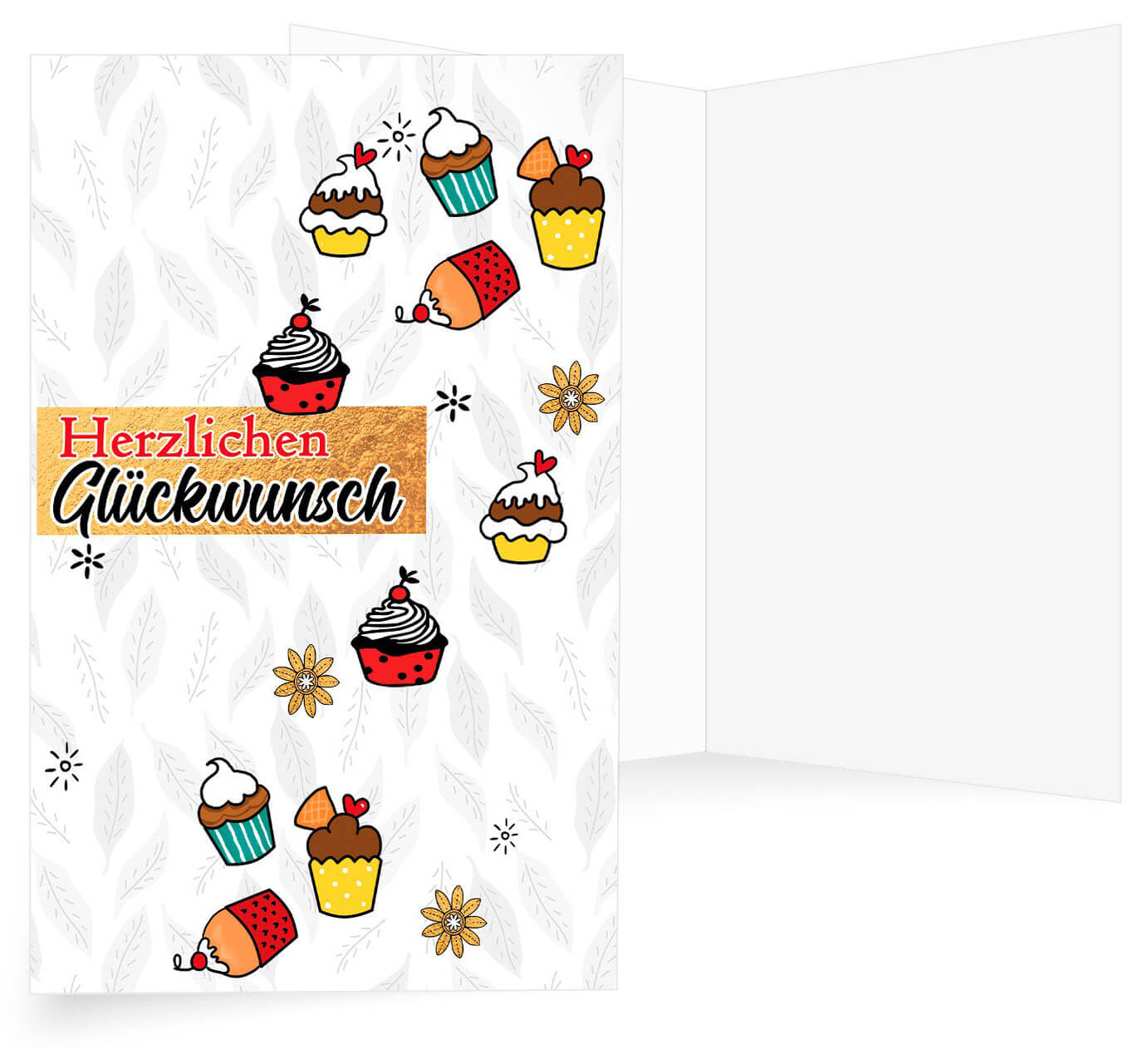 Spenden-Glückwunschkarte zum Geburtstag "Herzlichen Glückwunsch" mit bunten Cupcakes