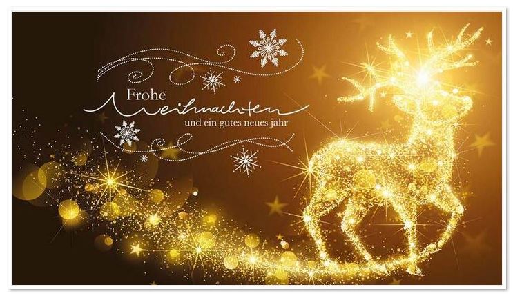 Strahlender Weihnachtsgruß im praktischen Kleinformat mit prächtigem Hirsch und Weihnachtsgruß